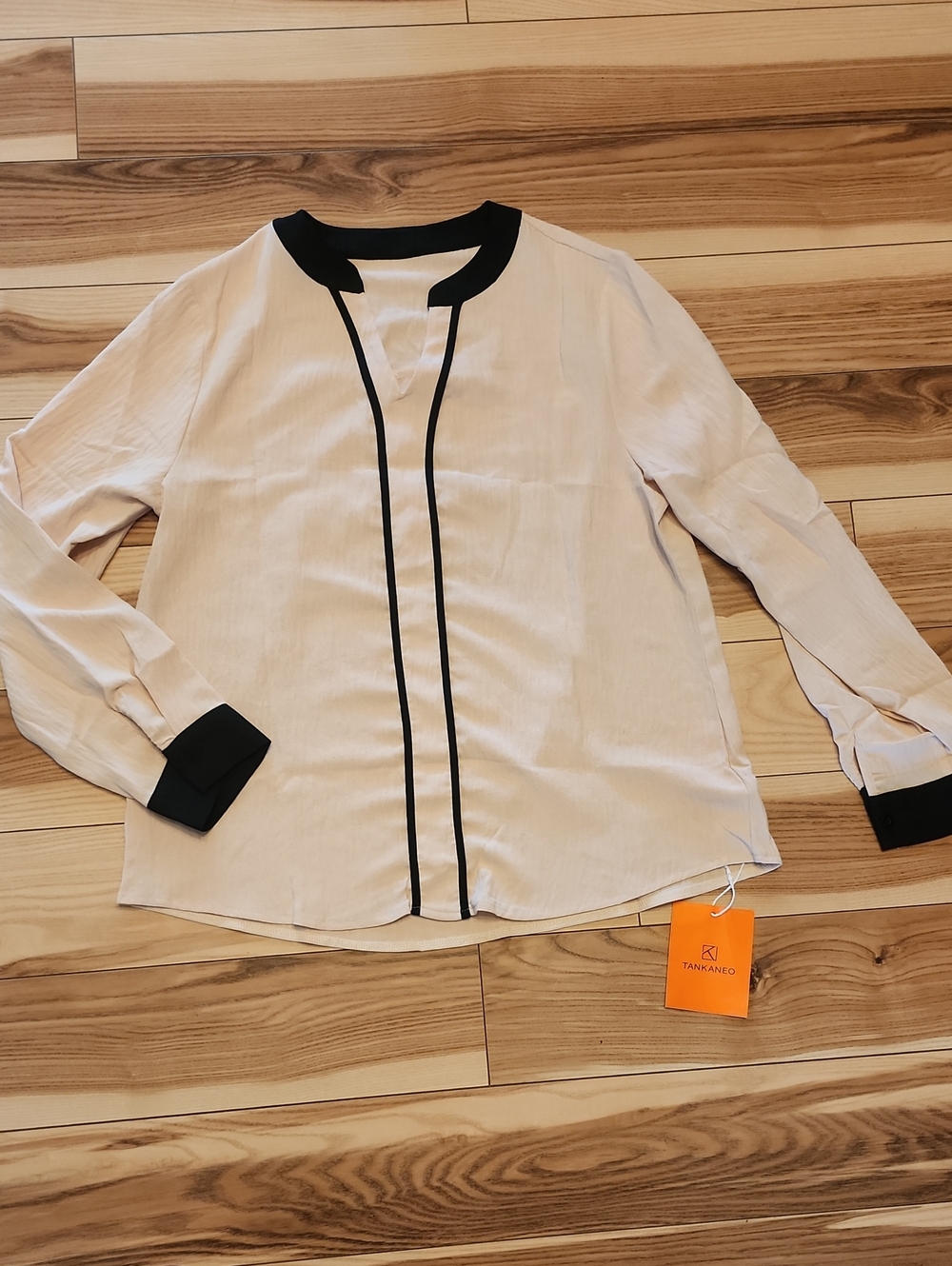 Tankanedo Women's Cream Blouse with Black Trim- Medium